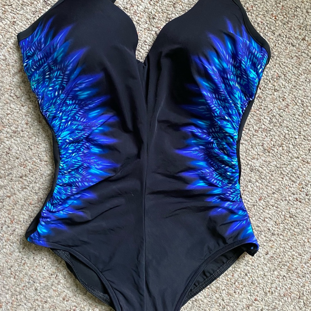 Miraclesuit Black and Blue One Piece with Sweetheart Neckline